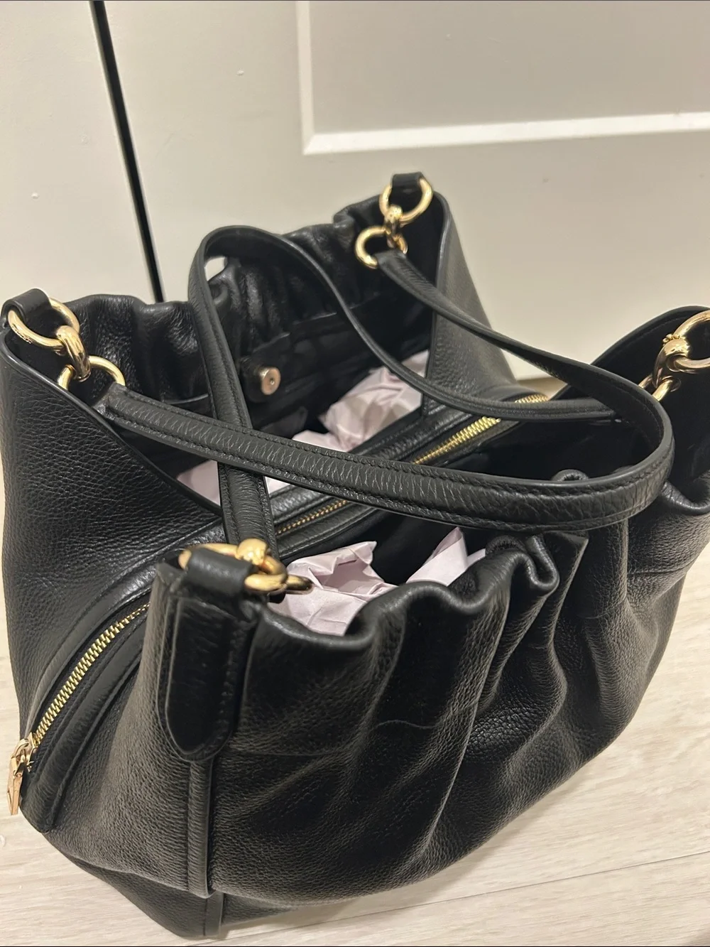 Coach Maya Shoulder Bag in Black Pebbled Leather